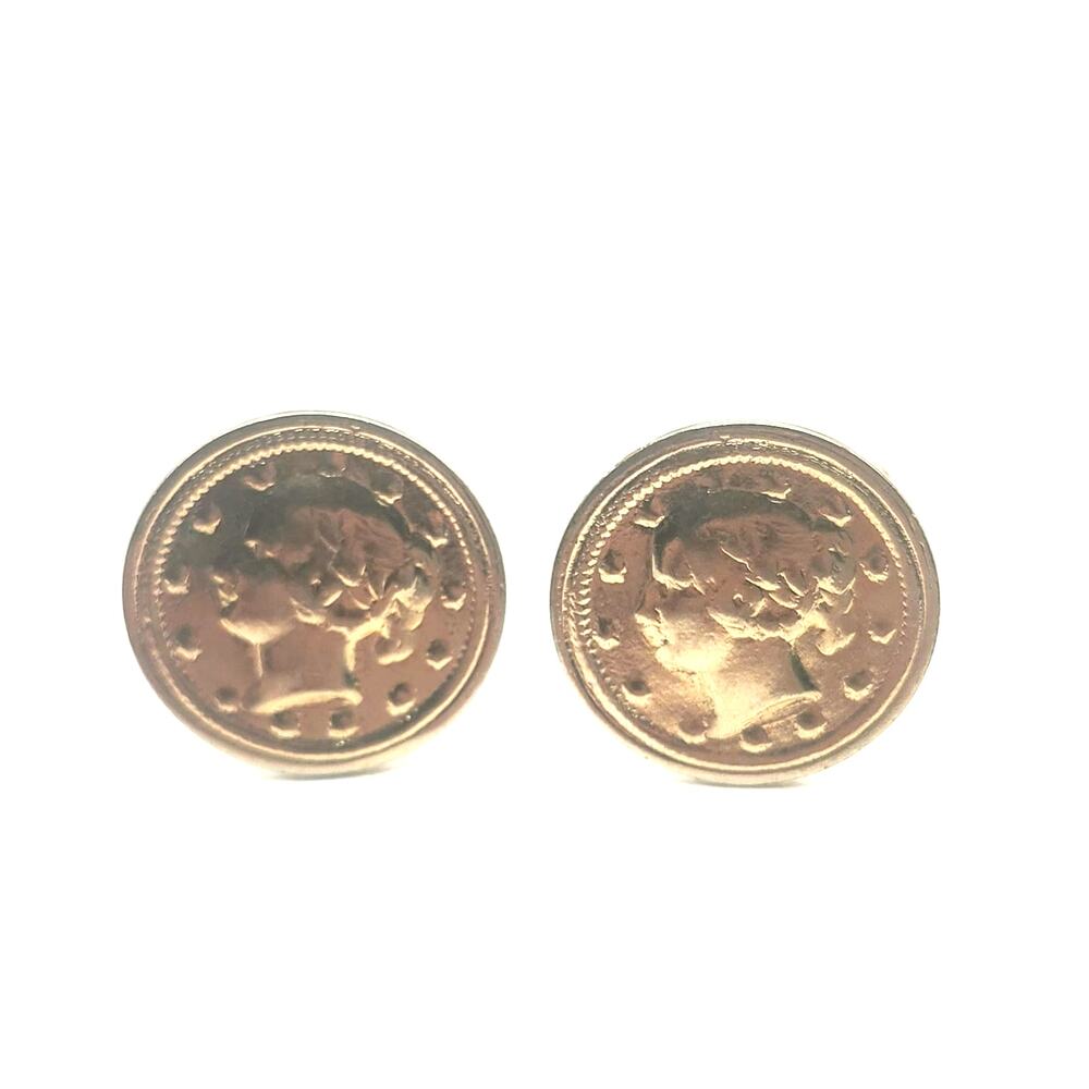 Vintage Coin Cufflinks Gold Tone Liberty Head Round Mens Formal Jewelry Set Pair